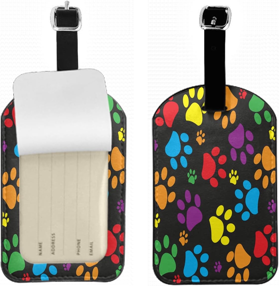 Color Paw Travel ID Bag Tag Prints Pets Cats Dogs Animals Footprints Luggage Tags with Full Back Privacy Cover PU Leather Strap 1 Pcs Set, 1 Pack