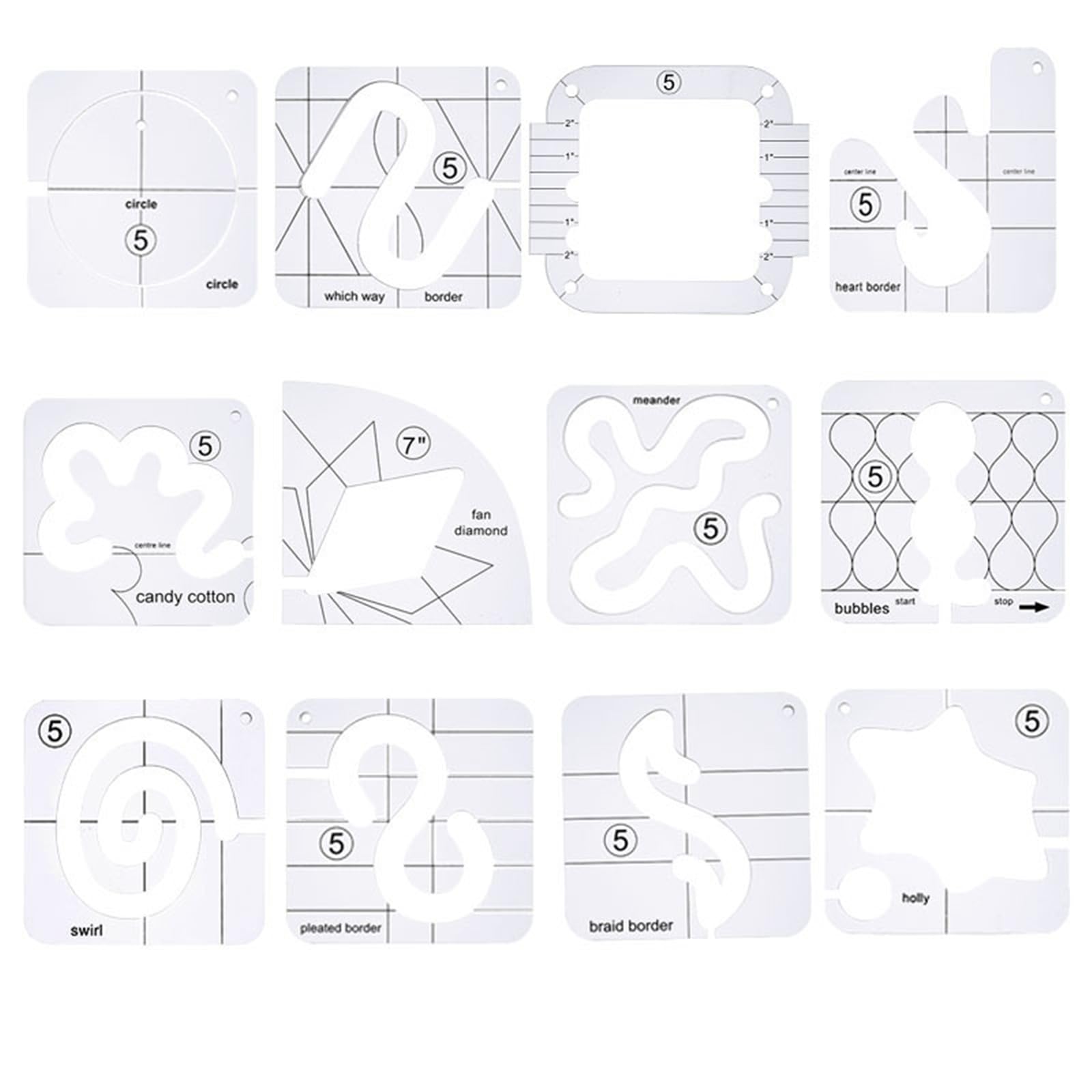 15 Pezzi Frees Motion Quilting Template Righello in Acrilico per Quilting Modello per Quilting Stencil Strumento per Quilting Righello per Cucire