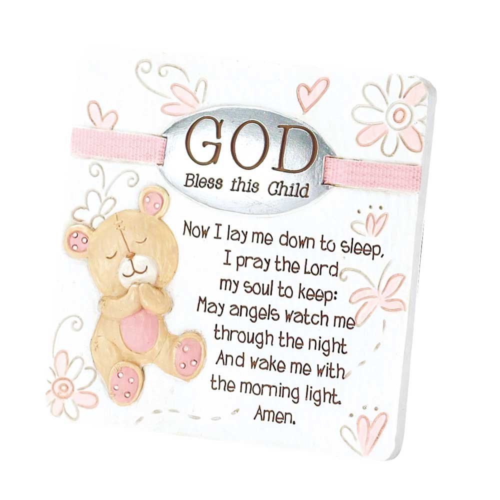 Dicksons Girl God Bless This Child Baby Pink 4 x 4 Resin Table Top Sign Plaque Decoration