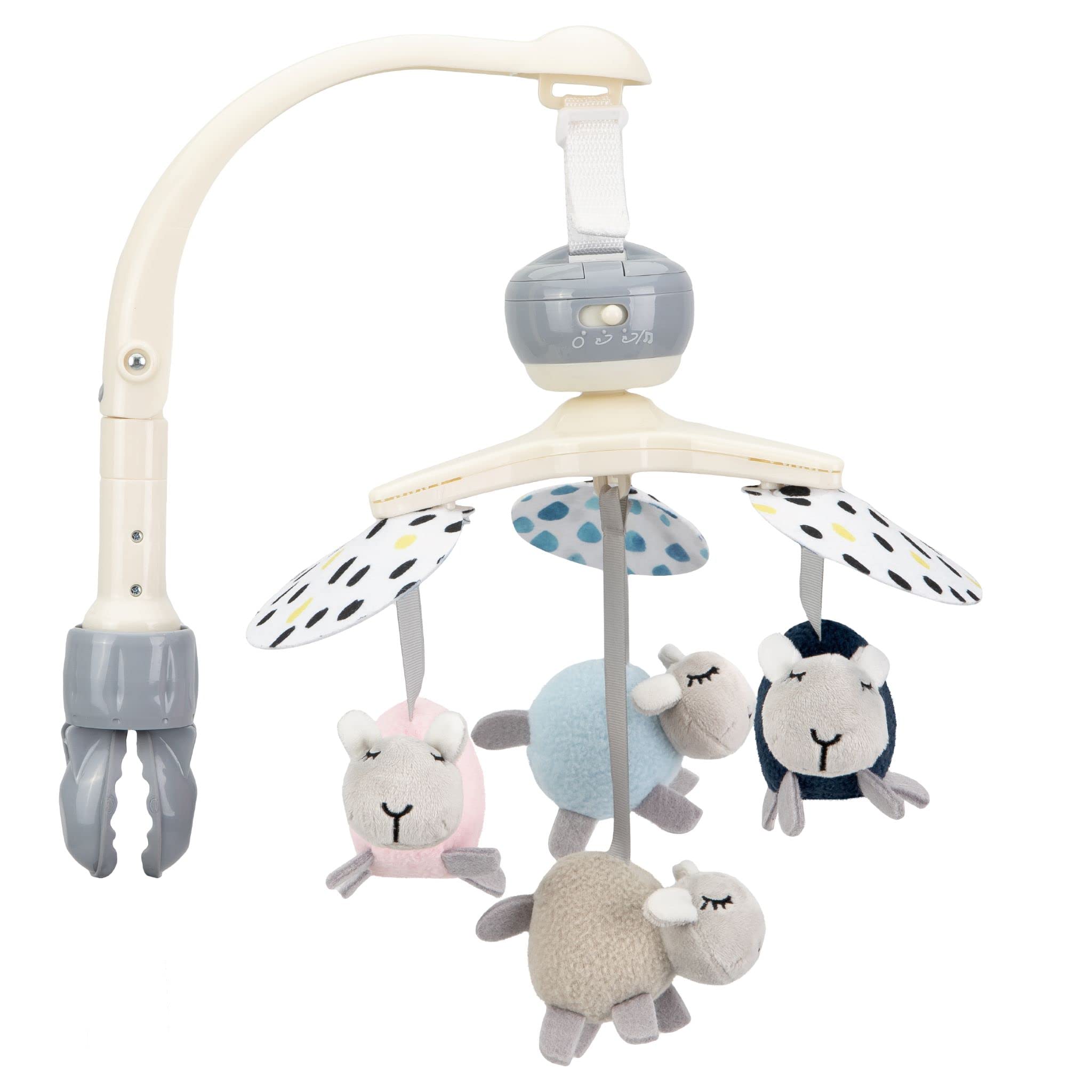 MoMi KIKI giostra mobile per bambini con 4 giochi sensoriali, montaggio rapido, 5 melodie + rumore bianco, per neonati e bambini da 0 a 5 mesi