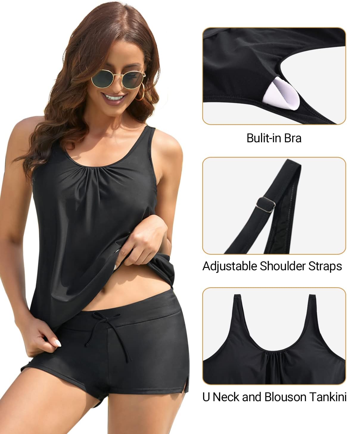 Aqua Eve Two Piece Women's Tankini Swimsuits Blouson Swim Tank Top with Shorts Modest Bathing Suits - Image 6