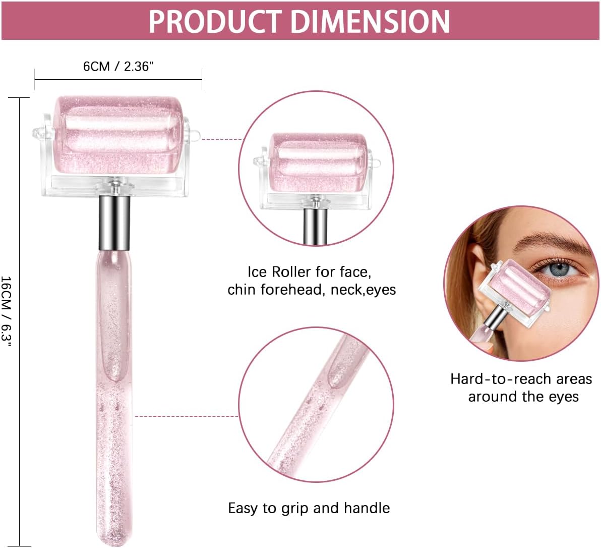 SportEmblema Ice Roller for Face-Facial Beauty Roller for Women Puffy Face Eyes &Relieve Head Tension-Portable Cold & Hot Skin Care Tools for Reduce puffiness Cooling Face Roller Massager-Glitter pink