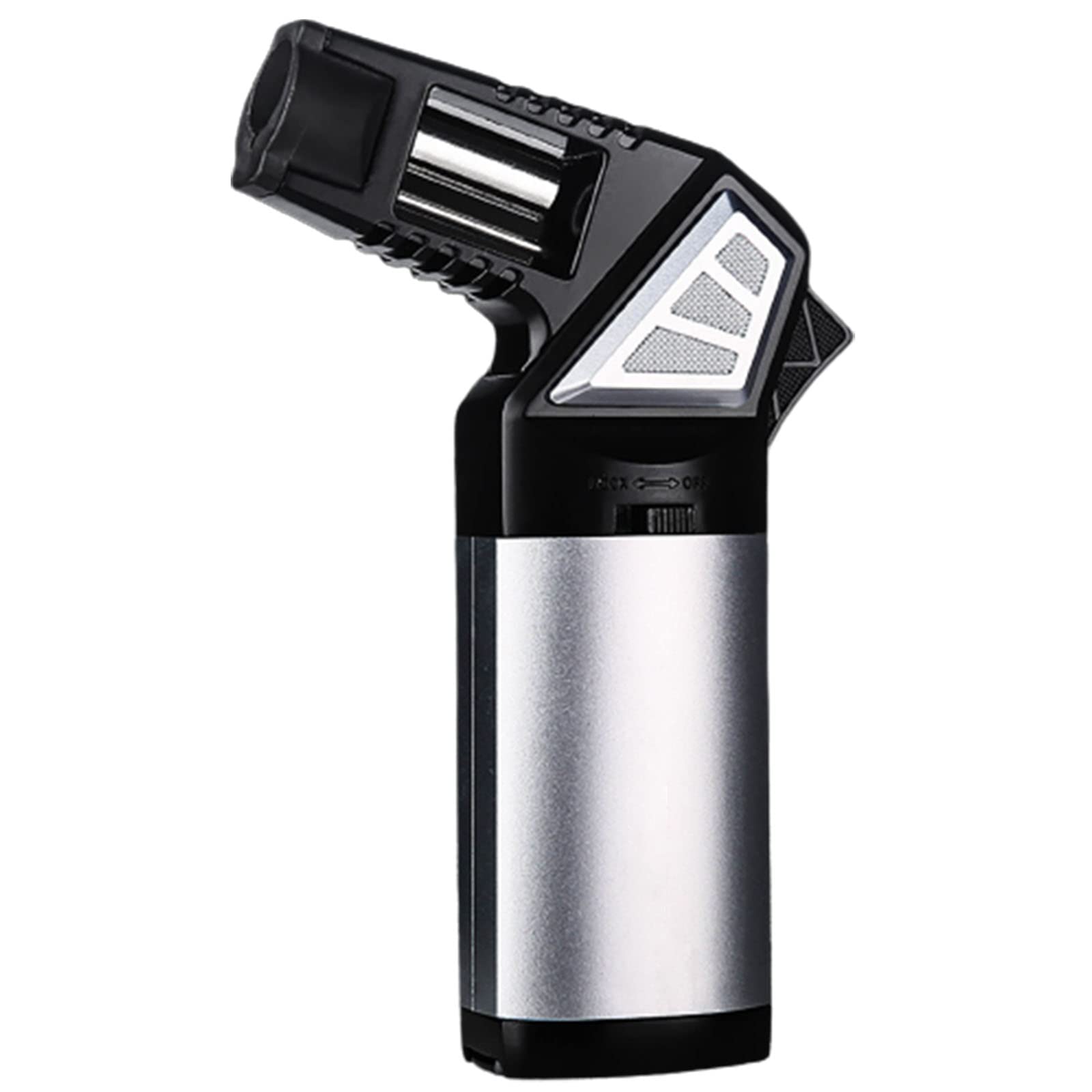 Encendedor de Cigarros Jet Torch Encendedor de Butano Recargable Diseño a Prueba de Viento Push-to-Ignite para Cigar Grill BBQ Camping,Silver,12 * 7.2cm