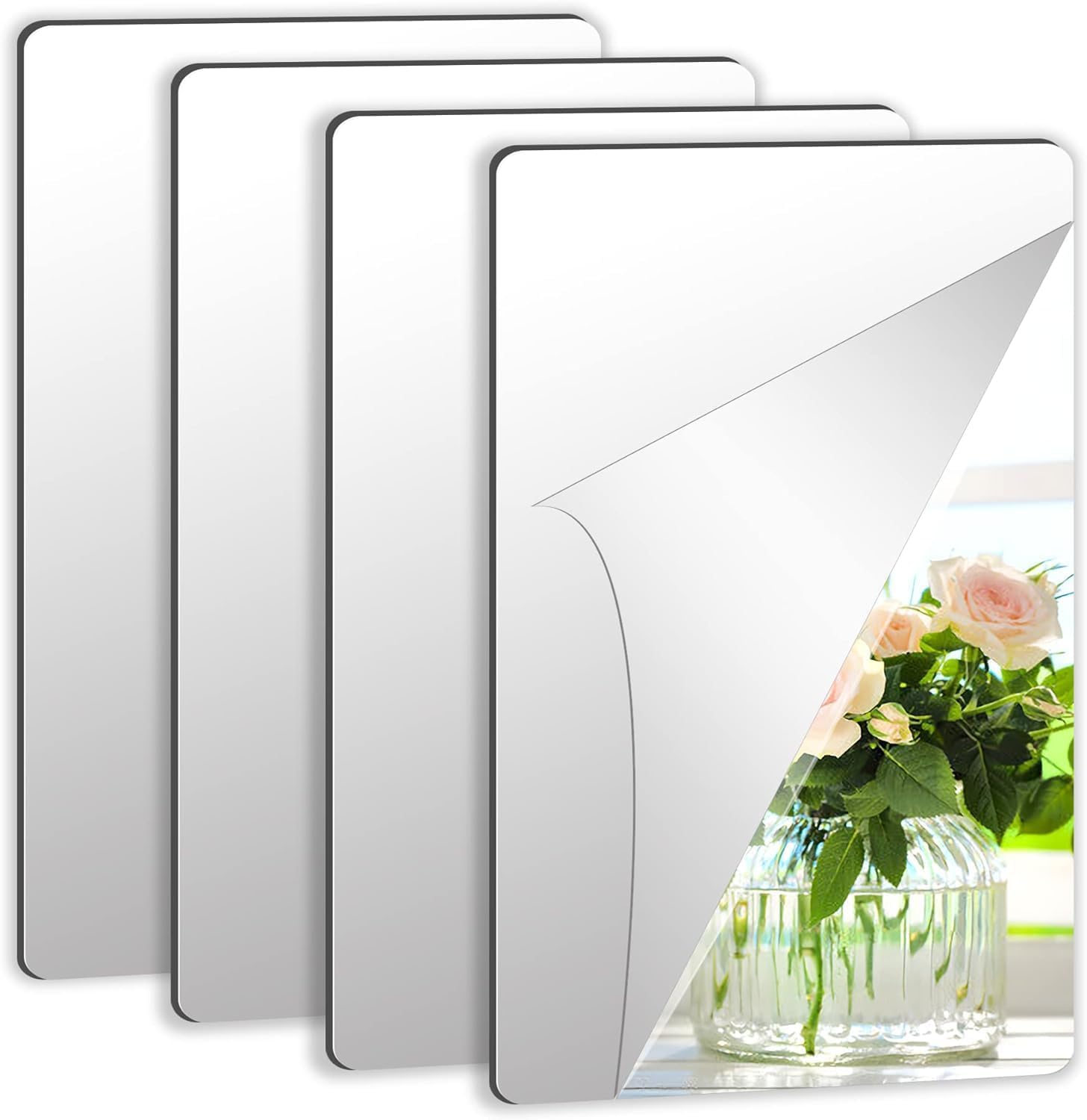 Acrylic Mirror Wall Stickers, 1 Pieces Flexible Self Adhesive Frameless Mirror Tiles, Silver Decorative Wall Mirror Sheets for Bedroom, Bathroom, Living Room, Hallway, Home Decor-image-19