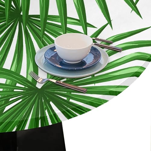 Vista 97 de cfpolar Mantel redondo ajustable de verano, hojas de palma tropical, borde elástico, mantel redondo lavable para uso en interiores y exteriores, se