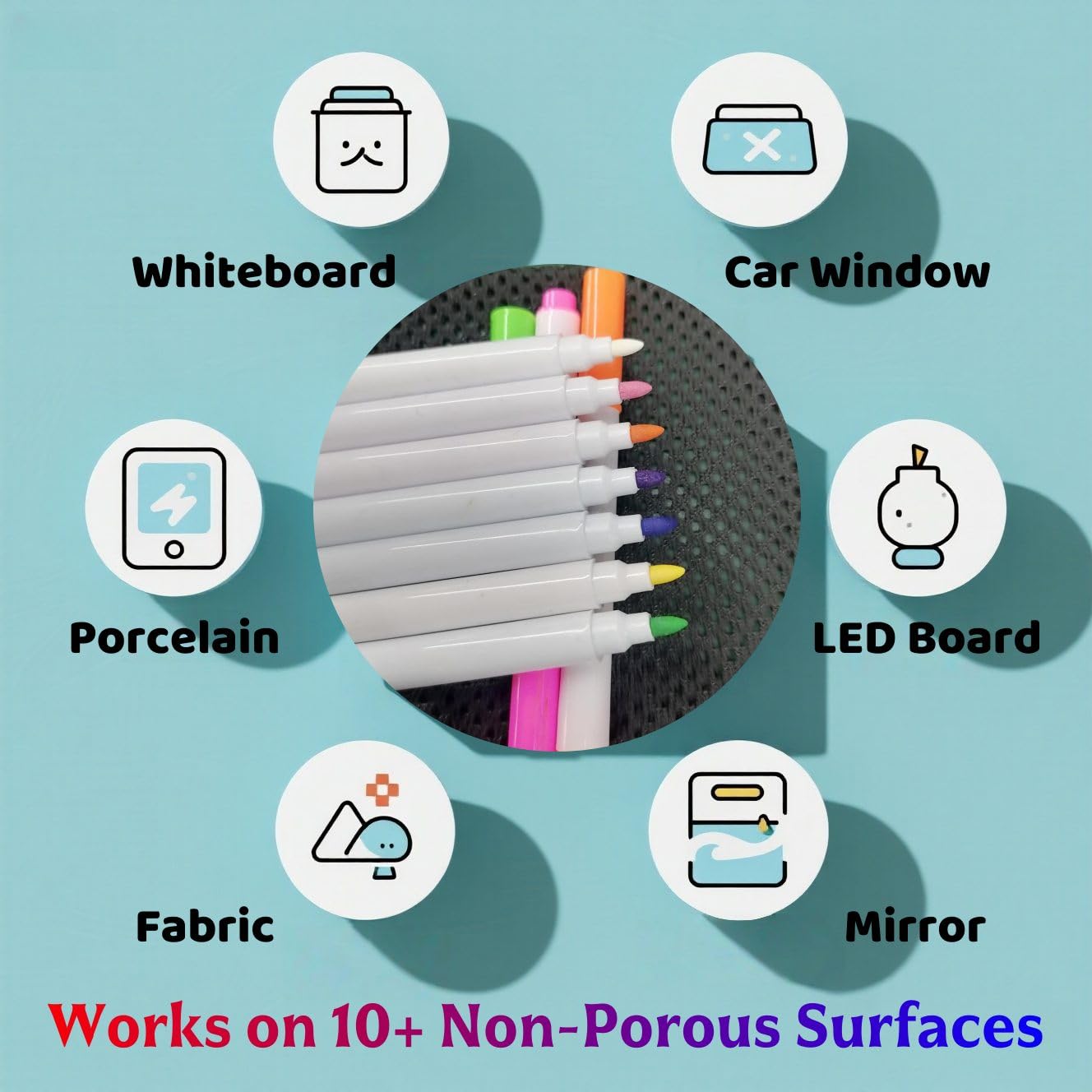 Stylo Marqueur D'art Coloré 12 Pièces, Stylos Néon à Encre Liquide, Pour Stylo De Tableau éclairé Par LED Clignotant, Tableau Blanc, Tableau D'affichage Menu, Verre