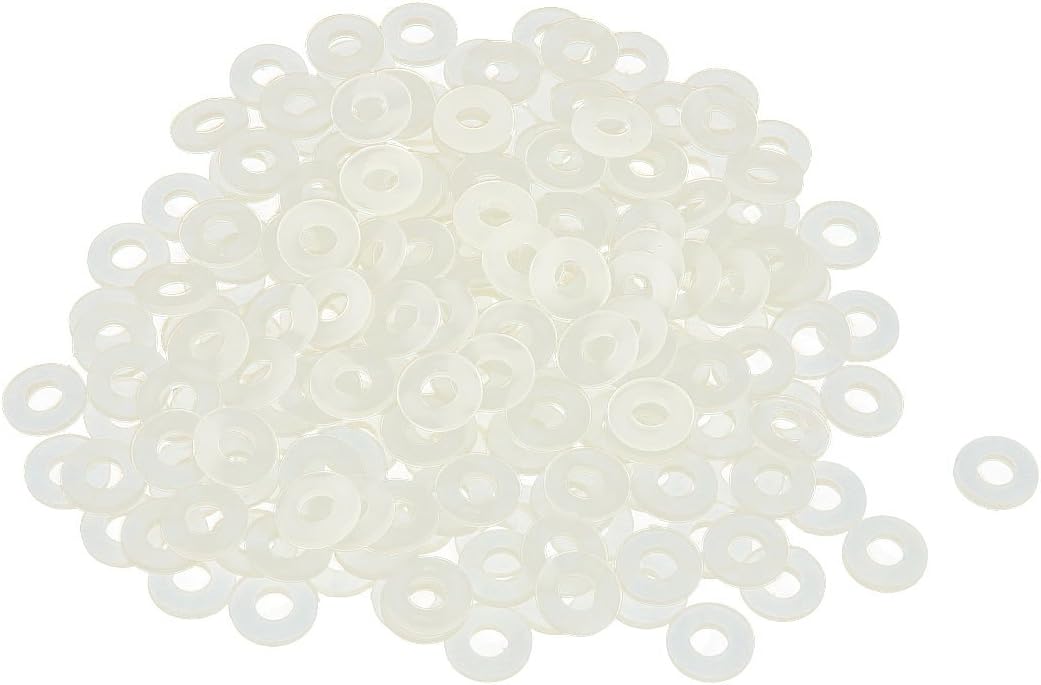 sourcingmap Nylon Flat Washers M3 7mm OD 3mm ID 1mm Thickness Sealing Gasket for Faucet Pipe Water Hose, White, Pack of 200