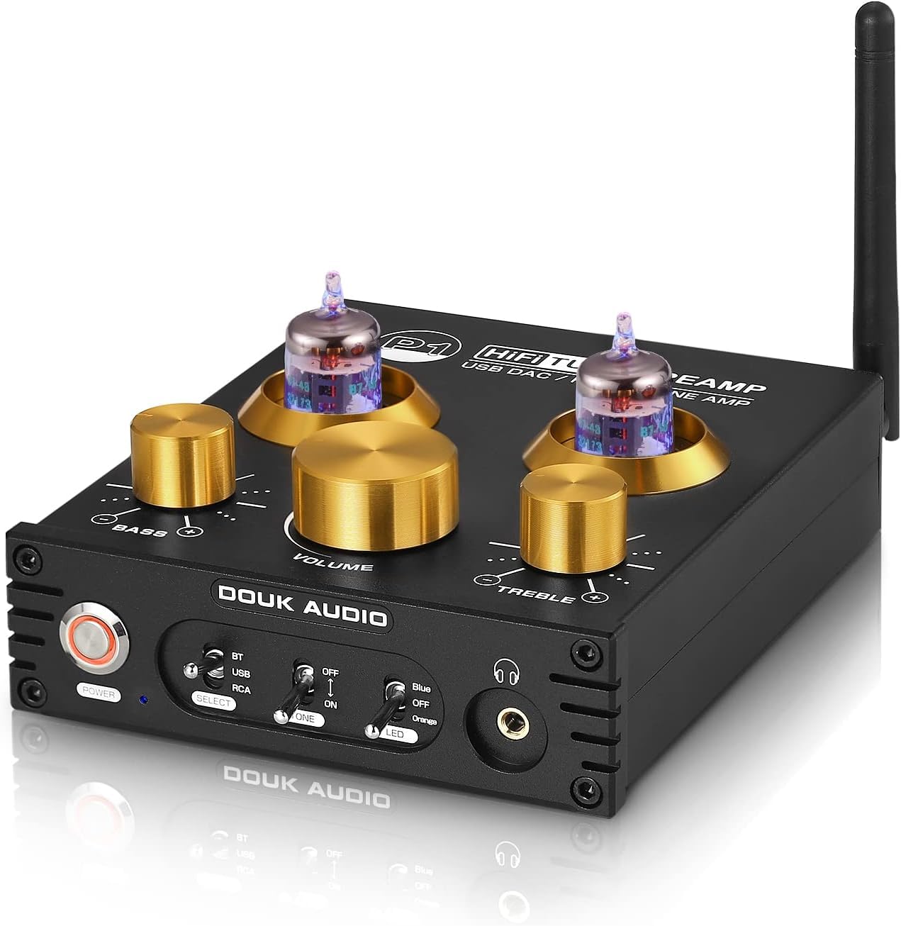 Douk Audio Bluetooth-Röhrenvorverstärker: HiFi-Stereo-Vorverstärker-Receiver | Kopfhörerverstärker | USB-DAC | Klangregelung für Heimkino und Desktop-Hören (P1)