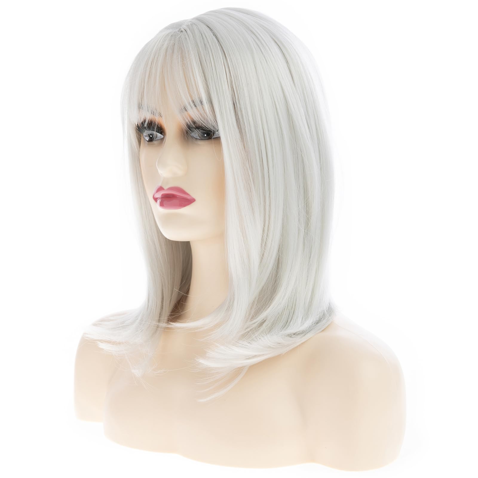 Dsimeig Long Silver Wigs for Women Natural Straight Silver Wig with Bangs,Synthetic Hair Wig for Daily Party Use - Image 3
