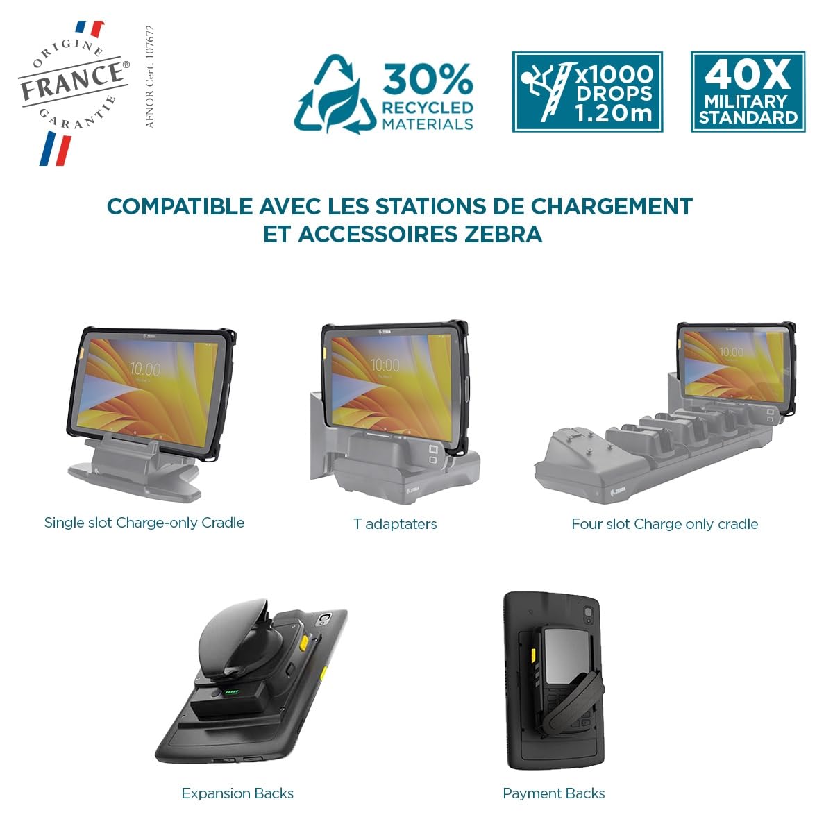 MOBILIS Custodia Robusta per Tablet Zebra ET40 ET45 8" con Impugnatura Anticaduta, Antiurto di Livello Militare, Copertura Protettiva Compatibile con gli Accessori Zebra, Materiali Riciclati, Nero