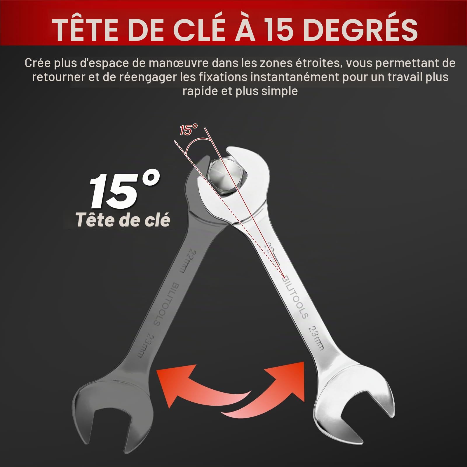 BILITOOLS Jeu de clés plates extra fines 9 pièces 3 mm 5,5-27 mm | Clés plates extra fines 3 mm, 18 tailles métriques en acier chrome-vanadium, pour écrous fins et espaces restreints