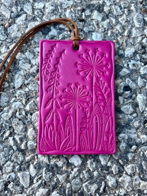 Air Flair | Leather Car Air Freshener | Rectangle Dandelion Fuchsia Leather Scent