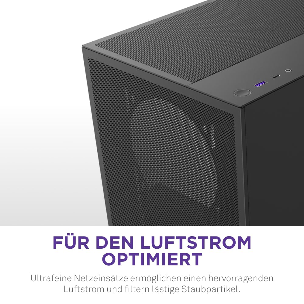 NZXT H5 Flow - Compact ATX Mid-Tower PC Gaming Case - High Airflow - 2 x 120mm Fans Included - 360mm Front & 240mm Top Radiator Support - Cable Management System - Tempered Glass - Black