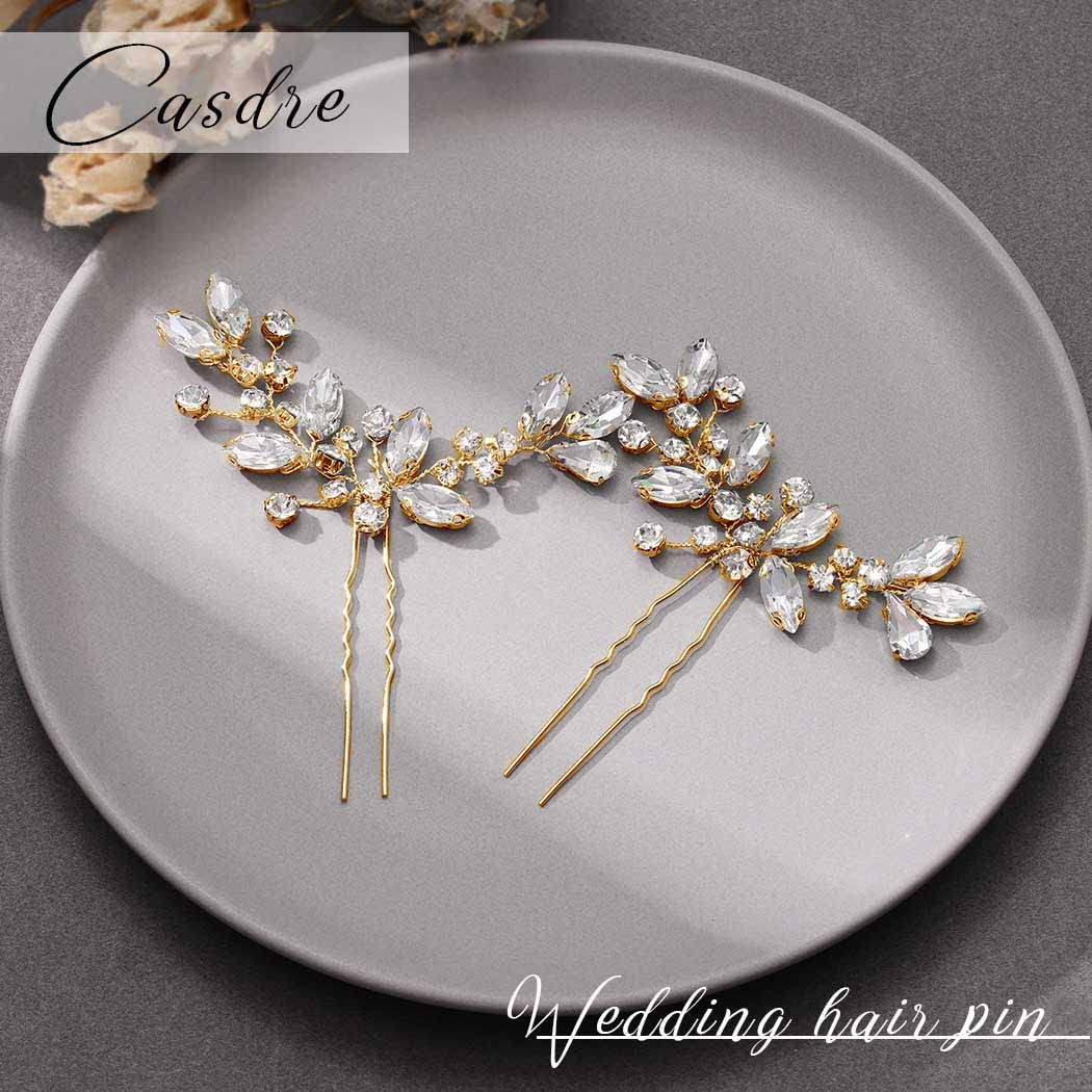 Casdre Crystal Bride Wedding Hair Pins Rhinestone Bridal Hair Pieces Wedding Hair Accessories for Women and Girls (Pack of 2) (B Gold) - Image 3