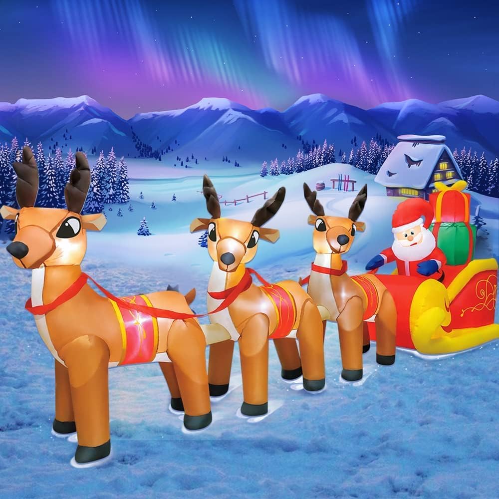 DomKom 10 FT Christmas Inflatable Santa Claus on Sleigh