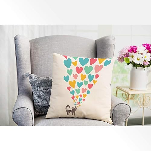 Miniatura 4 de EKOBLA Funda de almohada cuadrada romántica con diseño de gato enamorado de dibujos animados de animales lindos animales, cola a rayas, romántica,