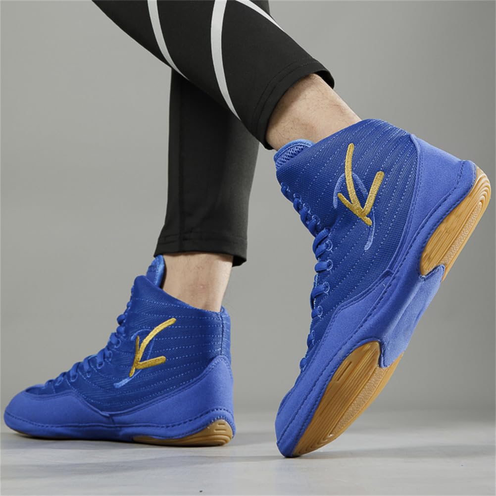 Zapatos De Lucha Unisex para Adultos, De Hombre Y Mujer, De Caña Alta, Ligeros, para Fitness, Boxeo, Kickboxing, Gimnasio Y Deportes,Azul,40 EU