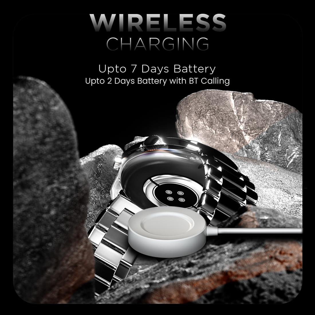 Fire-Boltt Legacy Luxury Round Smart Watch 1.43″ Super AMOLED,Bluetooth Calling,Wireless Charging,Voice Assistant,SpO₂ & Heart Rate Monitor,110+ Sports Modes, Metal Smart Watch for Men & Women - Black — Amazon image 8
