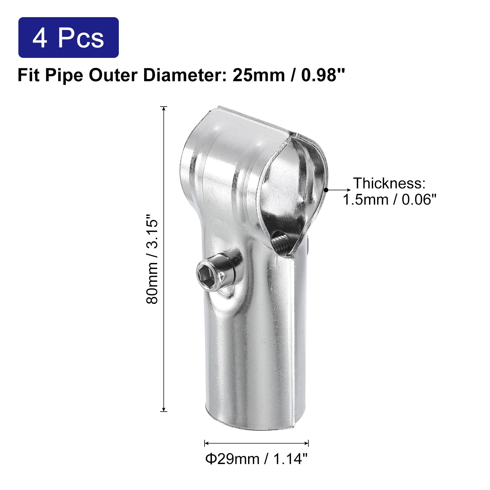 Lot 4 Connecteurs T Serrage 30 Mm – Acier Inox 201, Raccord Angle Pour Rails & Tuyaux Structurels