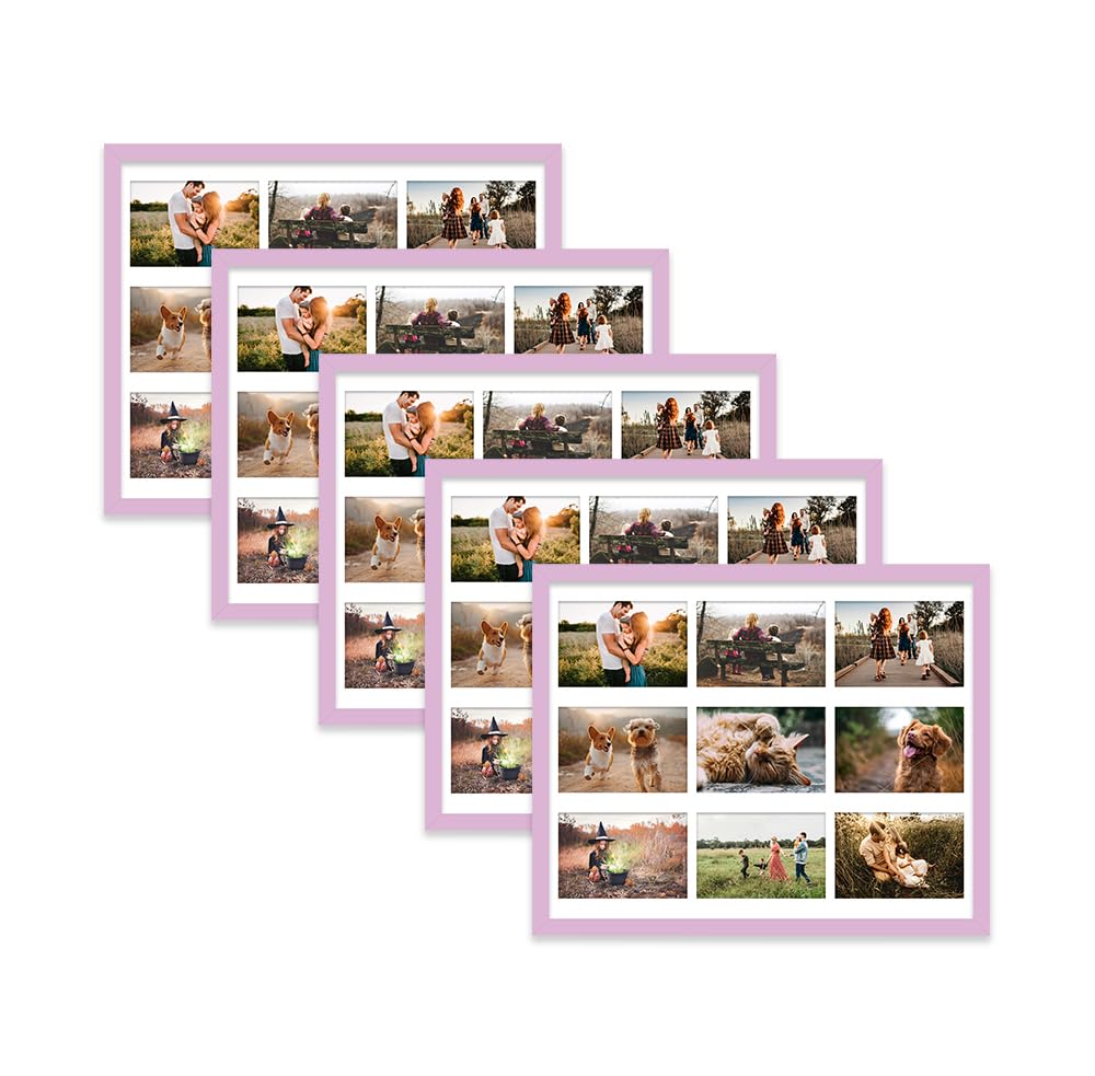 Lilac Multi Photo Frame - Holds 9 x 6x4 Pictures, Family Collage Picture Frame for Wall Display, 20x16 Frame size, Set of 5