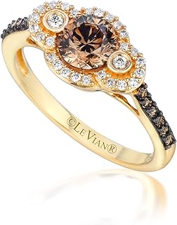 1 Carat Vanilla and Chocolate Diamond Ring for Women | 14k Yellow Gold Elegant Round Central Halo Statement Ring for Her (G-H/Brown, VS2-SI1, 0.98 cttw) Promise Anniversary Band Size 7