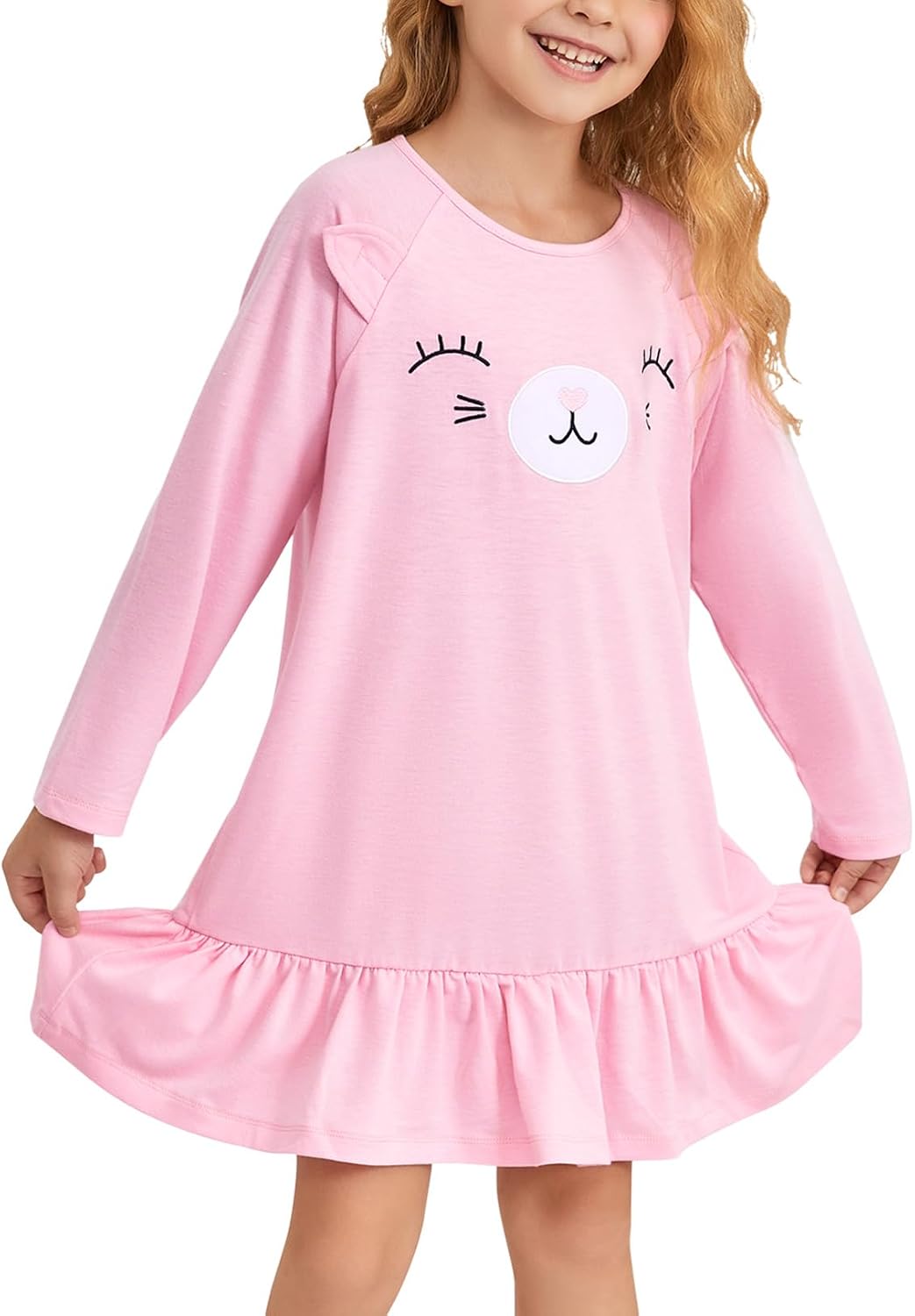 QPANCY Girls Nightgown Lovely Long Sleeve Princess Nightdress Soft Cotton Sleepwear Kids