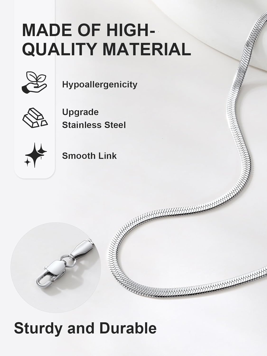 ChainsPro Herringbone Necklace for Women Dainty Flat Snake Chain Layered Choker Necklace Simple Jewelry, Stainless Steel/Gold Plated/Rose Gold Plated/Black, 3/5mm, 12"/15"/18"(Send Gift Box) - Image 3