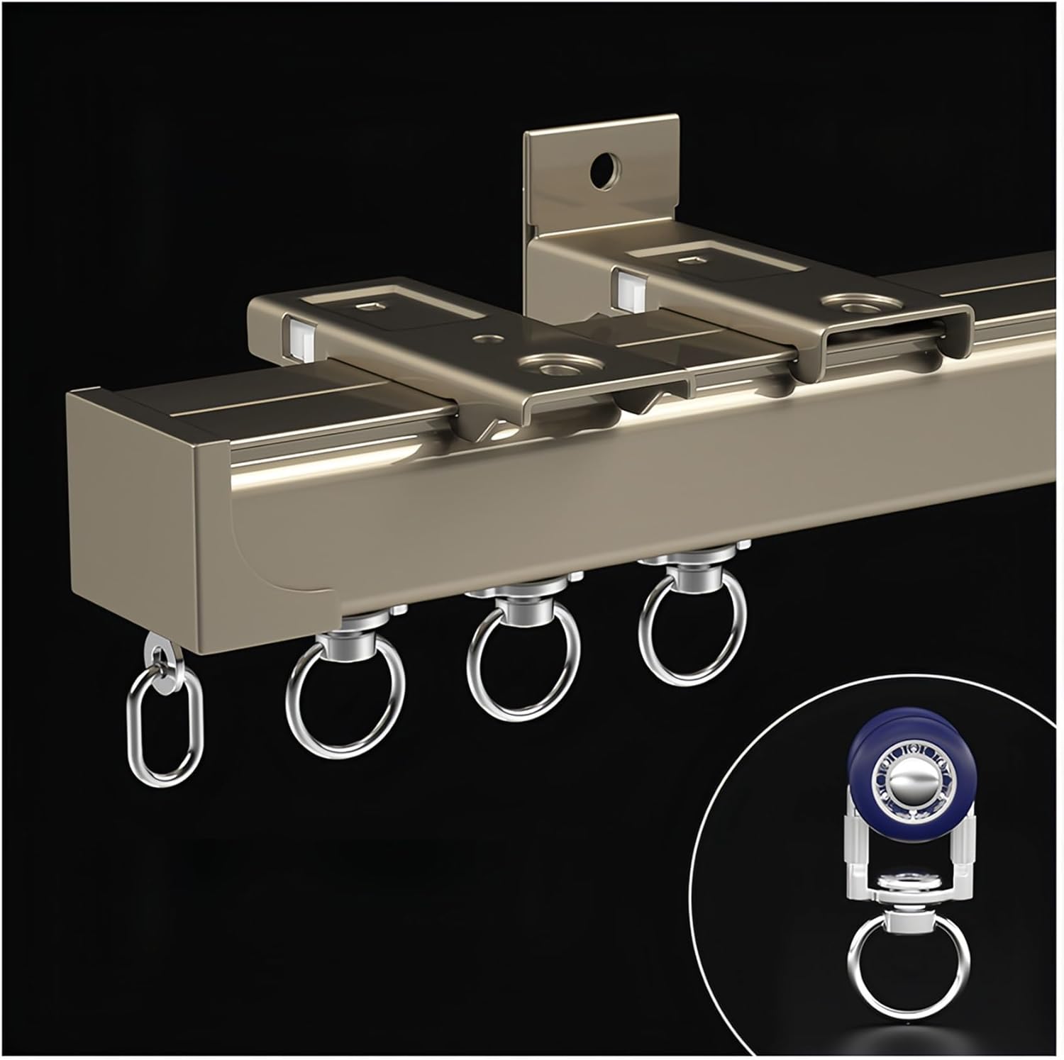 Heavy Duty 3.9FT Aluminum Alloy Curtain Track System - Ceiling/Wall Mount Sliding Room Divider Rod, Silent Operation, Durable Champagne Finish for Smooth Gliding