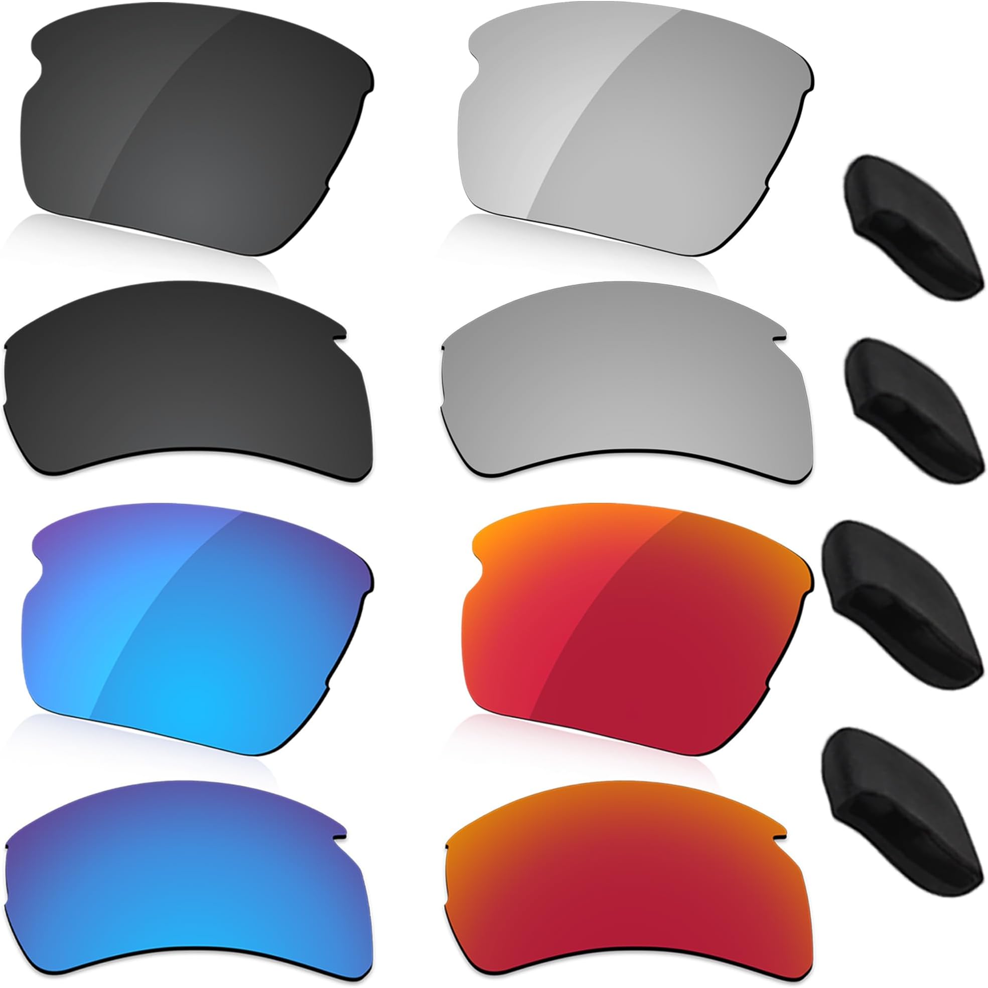 Polarized Lens & Nosepieces Replacement for Oakley Flak 2.0 XL OO9188 Sunglass - Dark Black+Silver Grey+Fire Red+Ice Blue