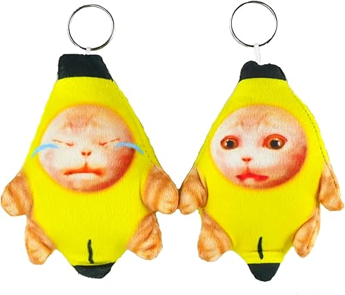 Miniatura 5 de Babylounger Gato de plátano de 7 pulgadas, peluche de gato de plátano, gato de plátano llorando, divertido llavero con sonido para niños y adultos