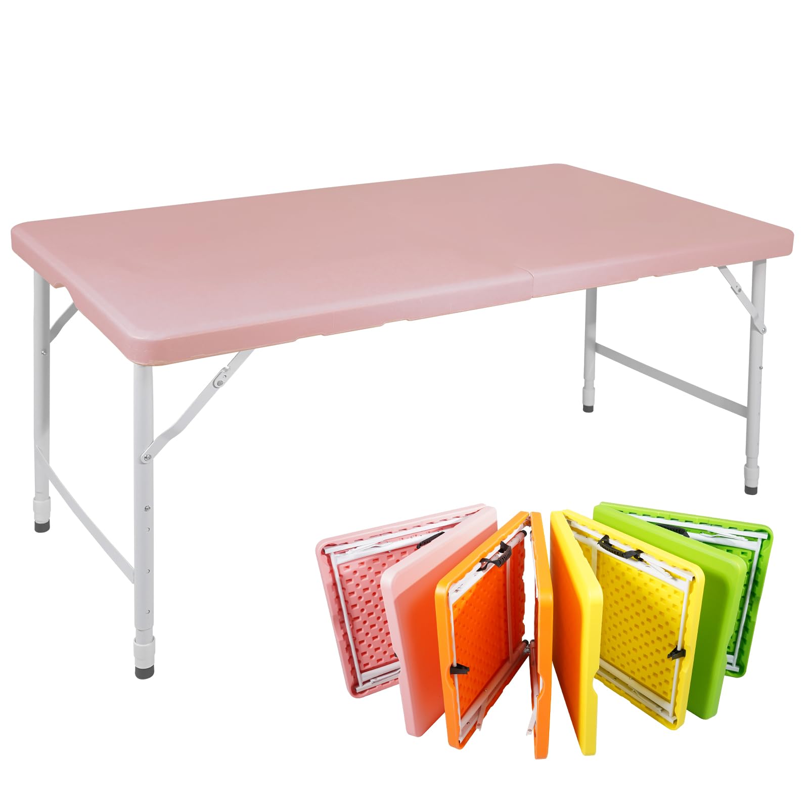 SculPong 4 FT Folding Table with Carry Handle, Portable Fold-in-Half Plastic Table, Rectangle Foldable Table for Indoor/Outdoor Pink