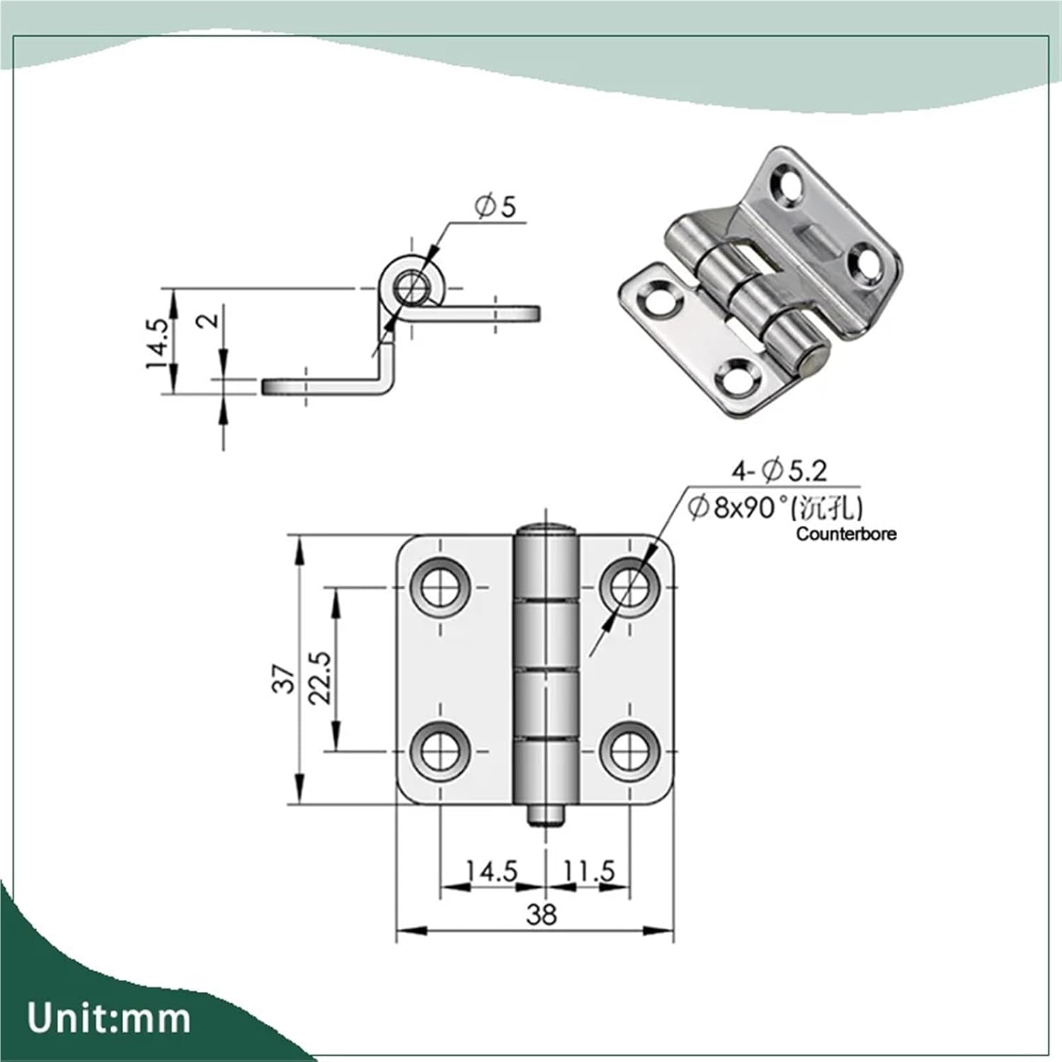 Curved Hinge Made of 304 Stainless Steel for Industrial Machinery Equipment Tool Cabinets 1Pcs