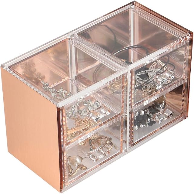 Moosy Life ML12 Jewelry Drawer Organiser Rose Gold Fit for Jewelry Makeup (4 Drawer)