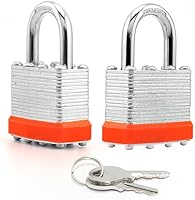Vista 14 de LanuBe Candado laminado con llave (1-9/16 pulgadas, 1.575 in), cerraduras iguales con llave, grillete normal, aro de plástico naranja marcado