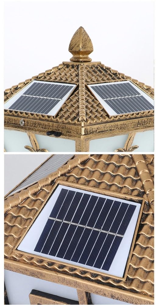 Lampadaire solaire pour clôture avec télécommande - Lanterne de rue pour jardin, cour, patio, chemin, bronze, taille L