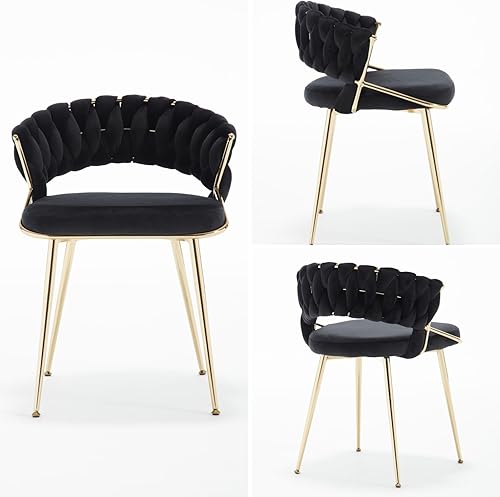 Miniatura 4 de DUOMAY Juego de 4 sillas de comedor de terciopelo, sillas de comedor tejidas con patas de metal dorado, silla decorativa tapizada moderna para