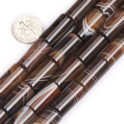 Image of SHGbeads Brown Botswana Agate Onyx Gemstone Loose Beads Natural 10x20mm Column Tube Energy Stone Healing Power for Jewellery Making 15''