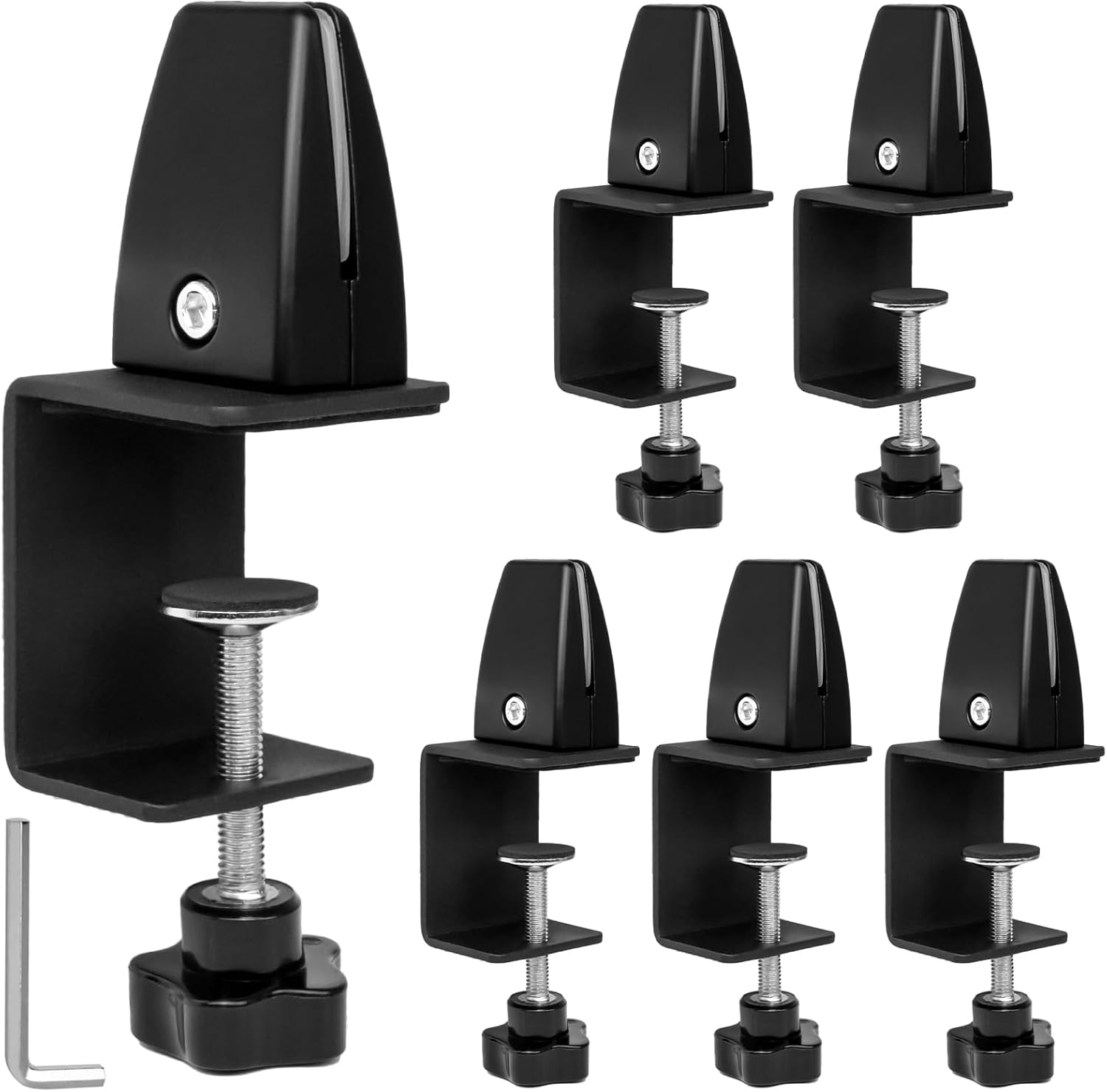 Sneeze Guard Support Clamps, Adjustable Desk Divider Partition Clips for 0.1 to 1 Inch Thick Panels, Acrylic Plexiglass Partition Clips for Office Use, 6-Pack, Silver (Black)