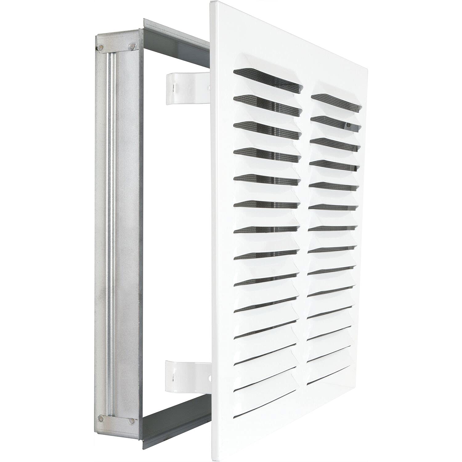 Upmann 56364 Wetterschutzgitter eckig mit Einbaurahmen/Klemmfeder 320 x 320 mm, Material: Stahl weiß RAL 9016