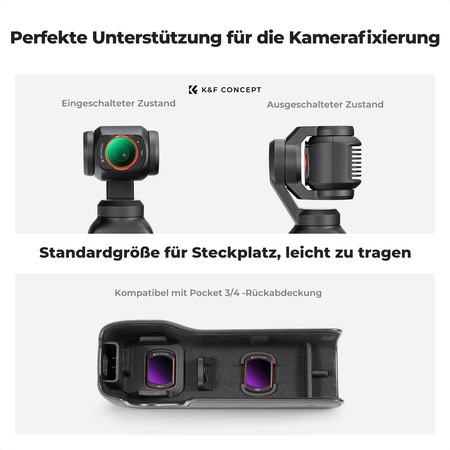 K&F CONCEPT FD161 magnetisches ND Filter Set, kompatibel mit DJI Osmo Pocket 3/4, 4er Pack, CPL Filter, ND16, ND64, ND512 Filter, Osmo Pocket 3 Zubehör, Osmo Pocket 4 Zubehör(Aluminiumrahmen)