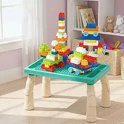 Mesa de Blocos Mesinha Atividades Infantil Didática 100 peças (Verde)