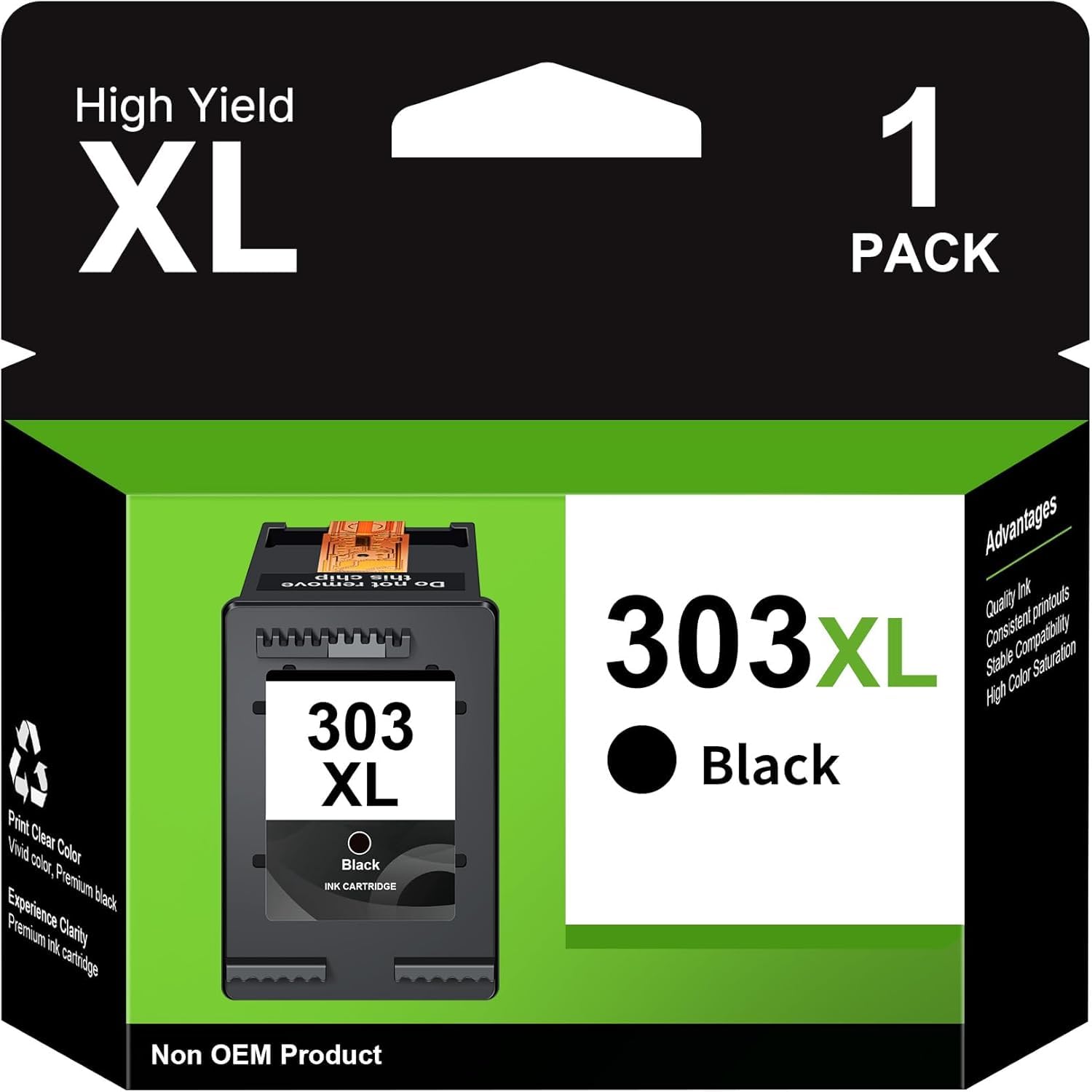 303 XL Nero Cartuccia d'inchiostro Compatibili per Cartucce HP 303 (1 Nero) | Envy Photo 6230, 6232, 6220, 7134, 7830, 7130, 7100, 7800, 6234, 7120, 7820, 7155, Tango X, con chip, Compatibili per HP