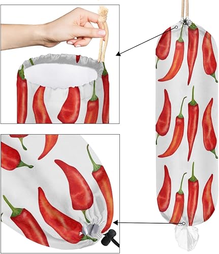 Miniatura 4 de Soporte para bolsas de plástico, pimiento rojo, soporte para bolsa de comestibles, dispensador de bolsas de plástico colgantes para decoración de