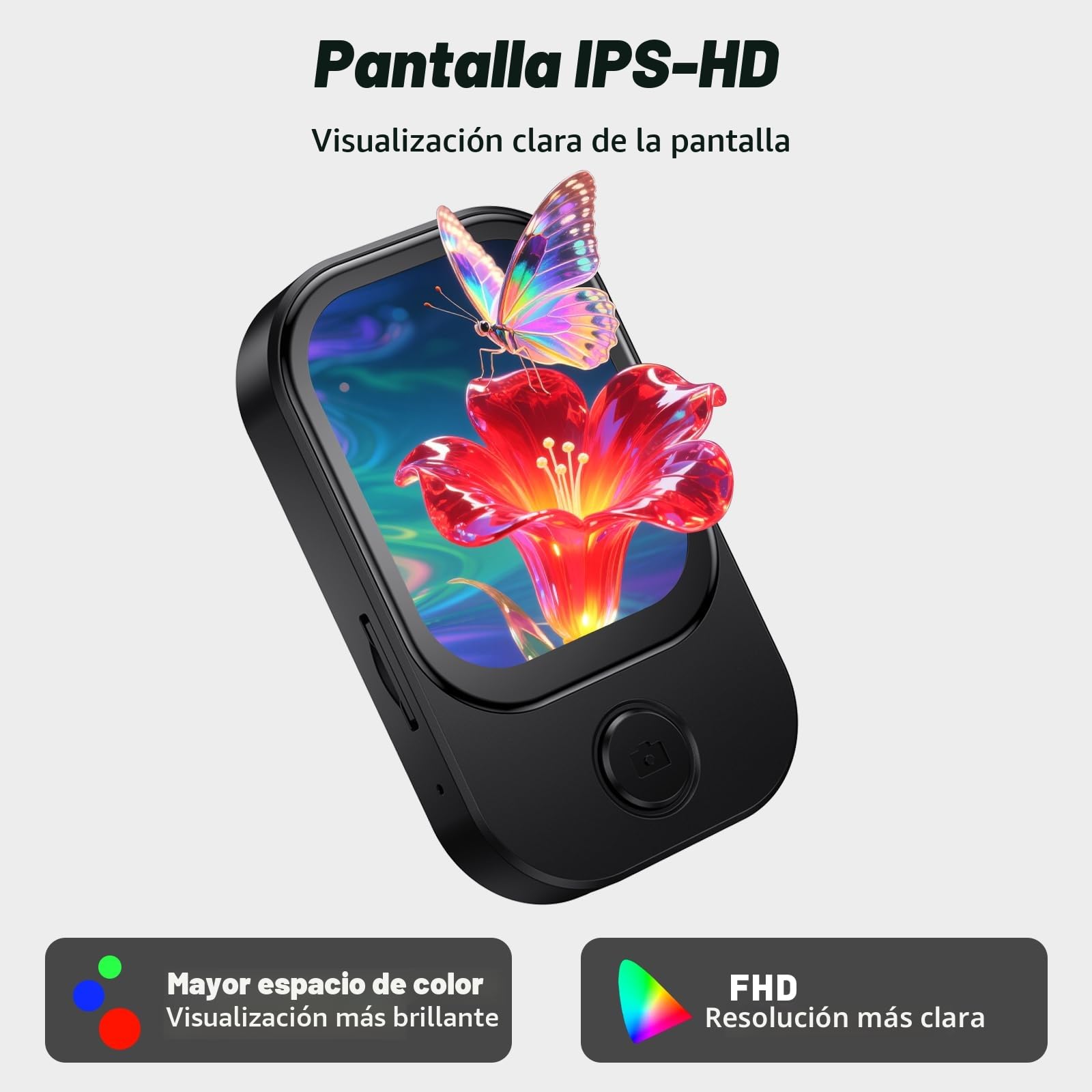 64GB Reproductor MP3 con Bluetooth 5.4, Cámara Abatible de 180°, Mini Reproductor Música Altavoz HD Radio FM Sonido HiFi Ldeal E-Book Podómetro Deportivo
