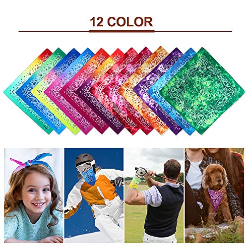 12 pack Tie Dye Bandanas Cotton Halloween Bandana Paisley Pattern Cowboy Hip-hop Head Wrap Scarf Wristband Headbands Hairscarf Handkerchief for Men and Women Xmas Gift 22 x 22 inch
