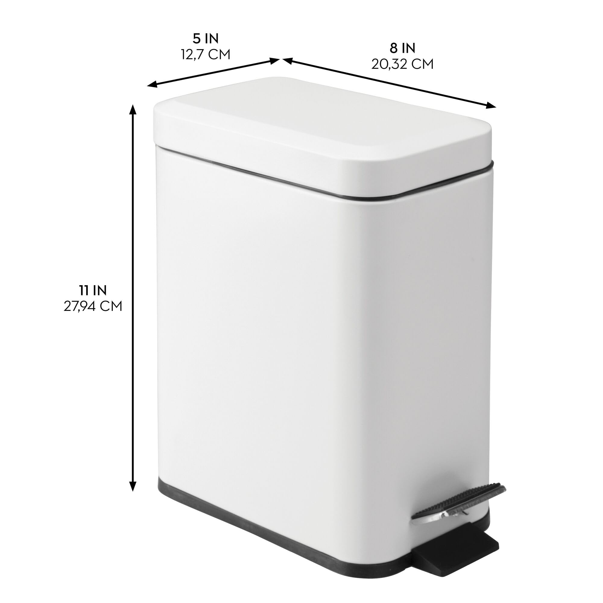 iDesign Rechteckiger Badezimmer-Mülleimer, rechteckig, 5 l, M2, Weiß, 2 Stück