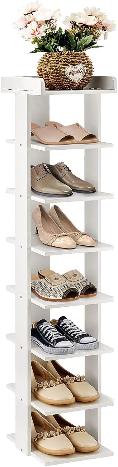 FERNVALE 8 Tier Narrow Shoe Cabinet, Slim Vertical Shoe Storage Rack White