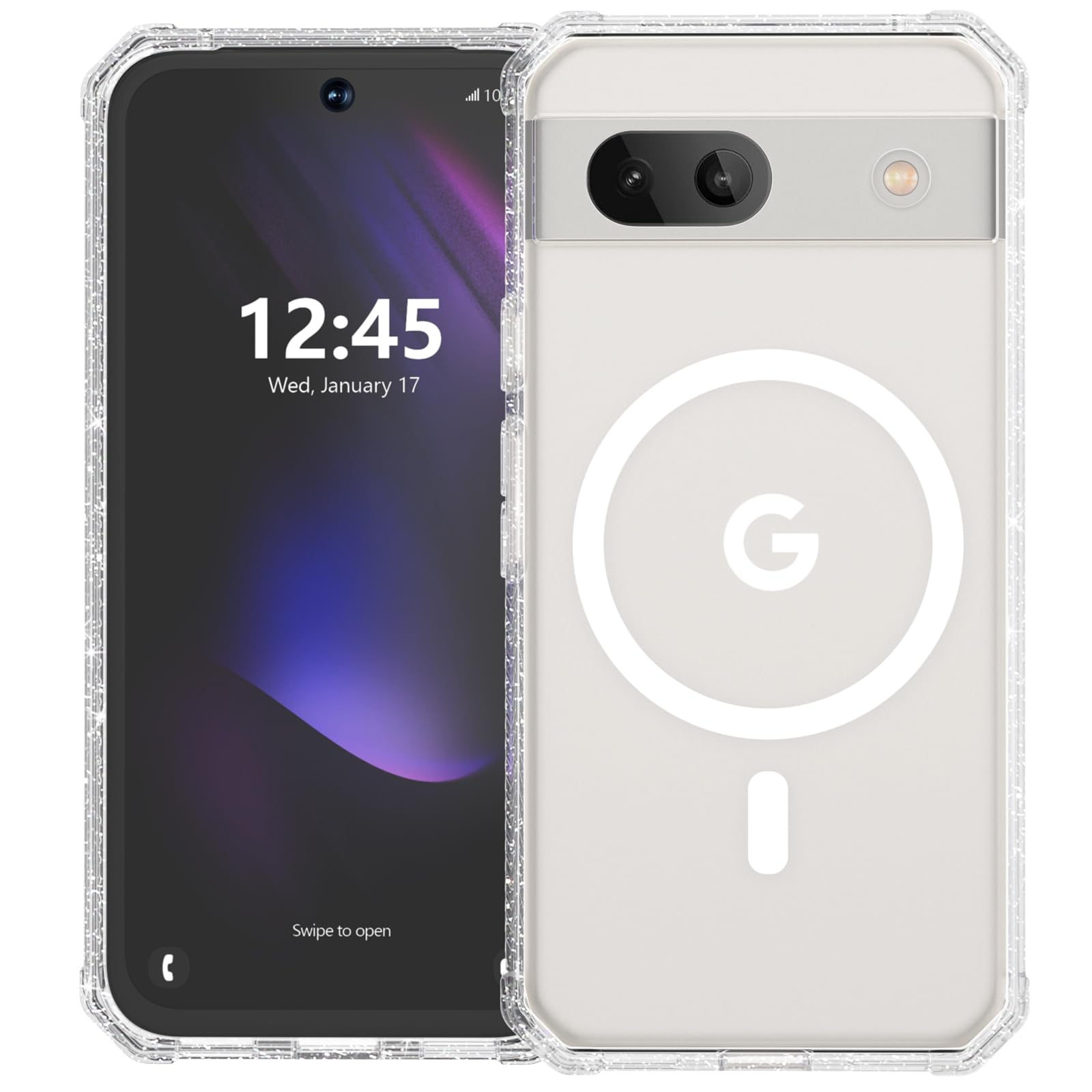 ANNSD for Google Pixel 8A Case,Magnetic Shockproof with Translucent Protective Cover,Slim Full Body Drop Protection for Wireless Charging(Clear Bling)