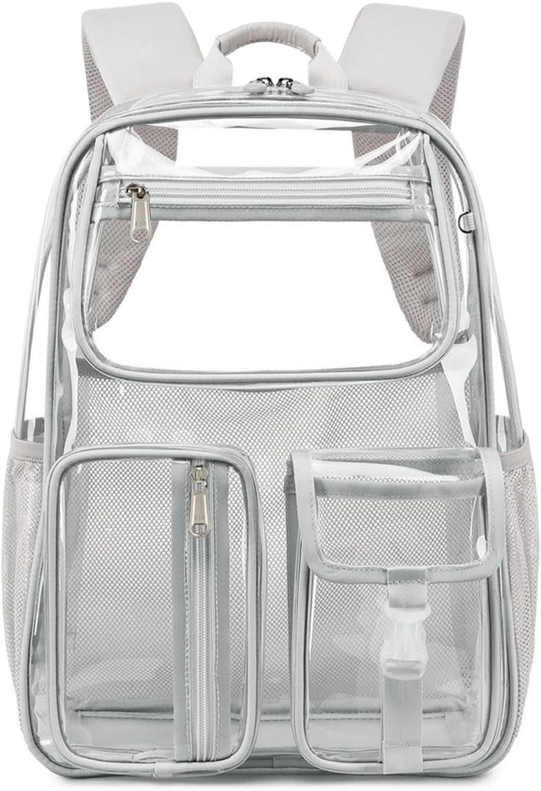Cusangel Large Clear Backpack for Stadium Events,16 inch TPU See Through School Backpack Sports approved,Heavy Duty Large Capacity, for 7Age+ student,group activities,work,warehouse(Grey)