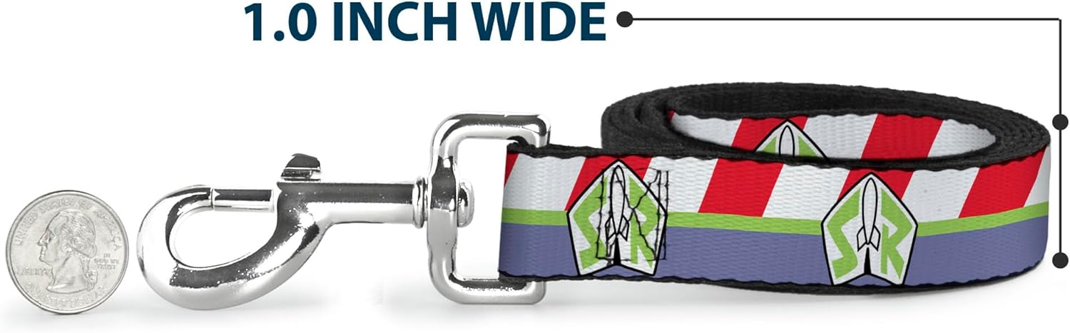 Dog Leash Toy Story Buzz Lightyear Space Ranger Stripe Red Green Purple 4' Long 1.5" Wide